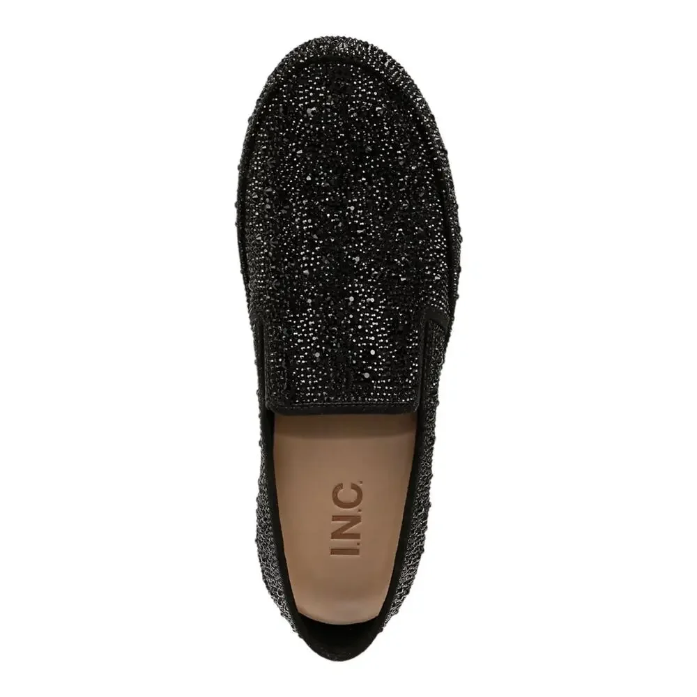 INC Women's Lenna Slip On Embellished Sneakers Black Bling Size 9 1/2